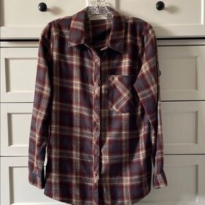Stitch&Feather Plaid Oversized Cozy Fall Flannel Button Down Shirt Red/Blue - M